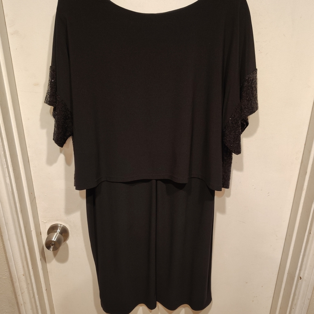 Signature By Robbie Bee Black Stretch Knit Sequin Top 1X Dress Event Evening - Picture 7 of 7